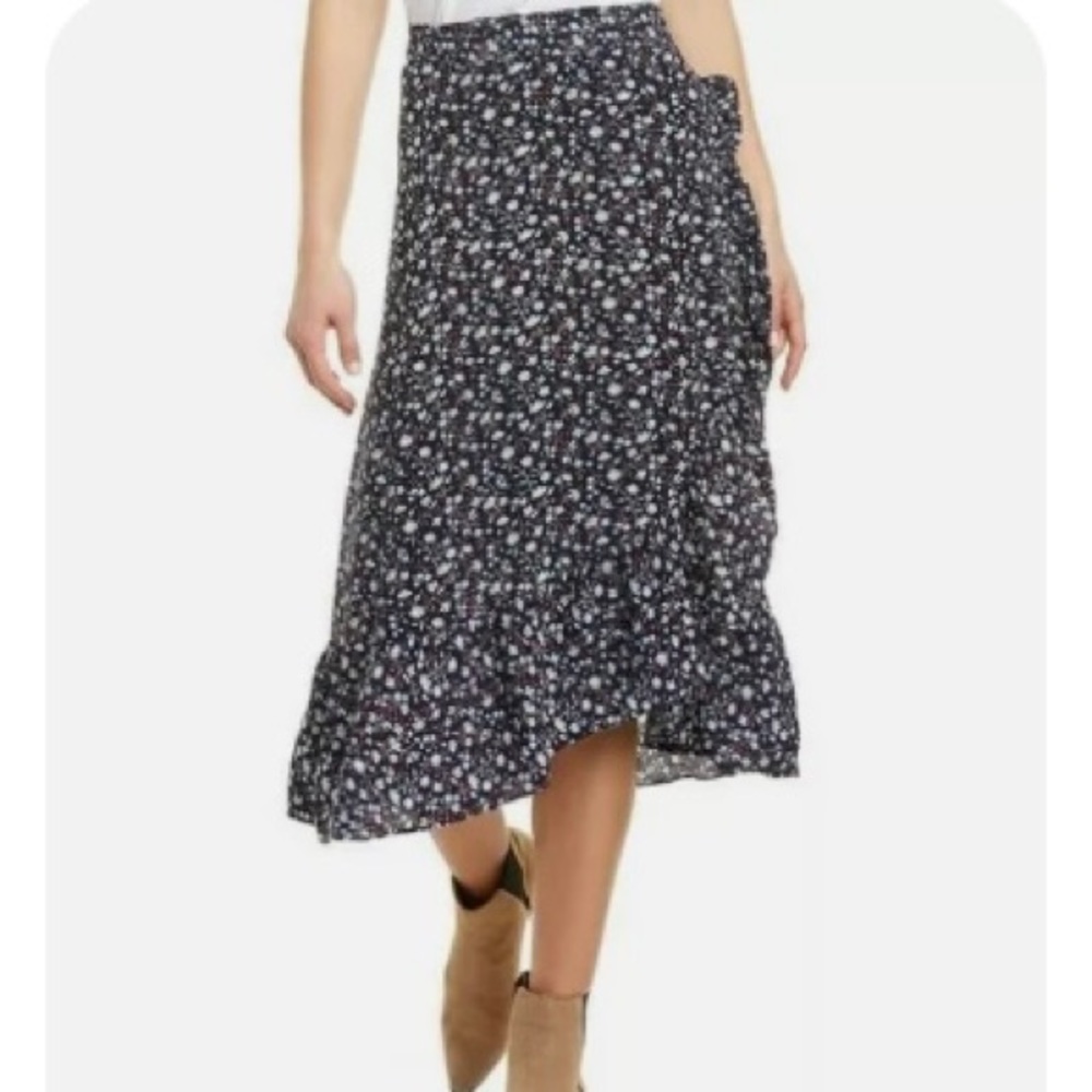 Women's Madewell Ruffle Edge Midi Wrap Skirt, Size 14 - Blue NWT.